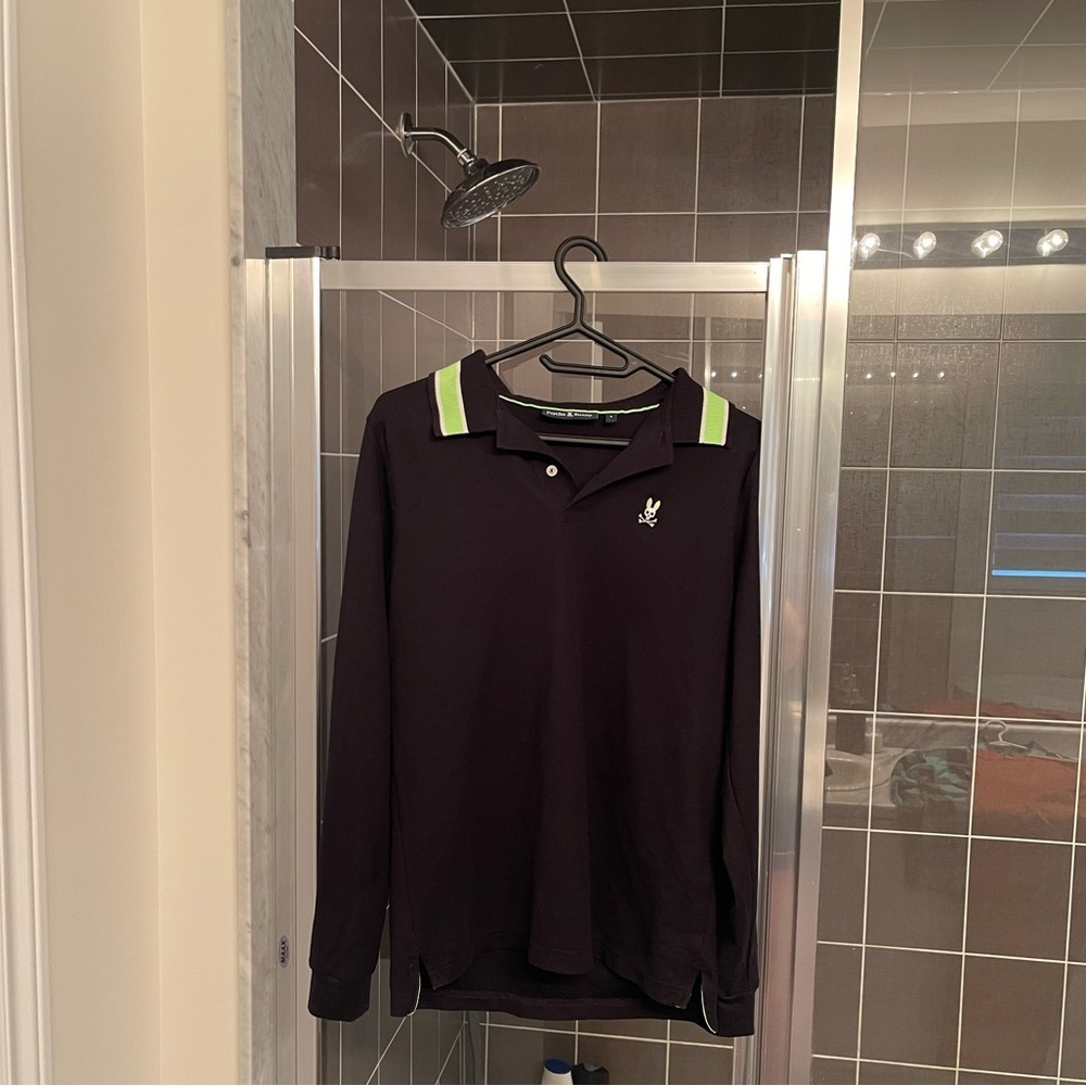 Psycho Bunny Lorenzo blue green long sleeve Polo shirt 4 - Picture 5 of 8